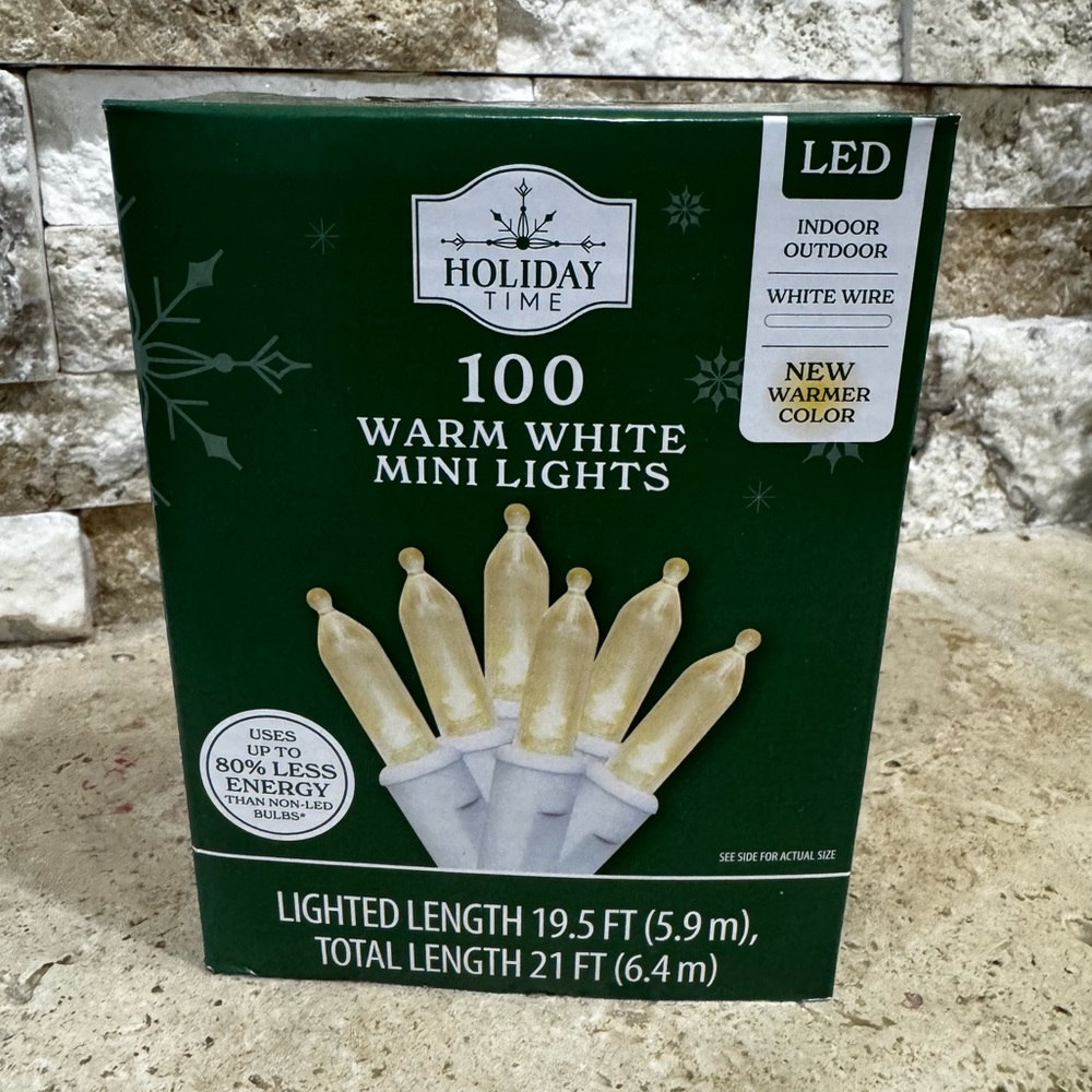 Holiday Time 100Ct Warm White Mini LED Wedding Christmas Lights With White Wire